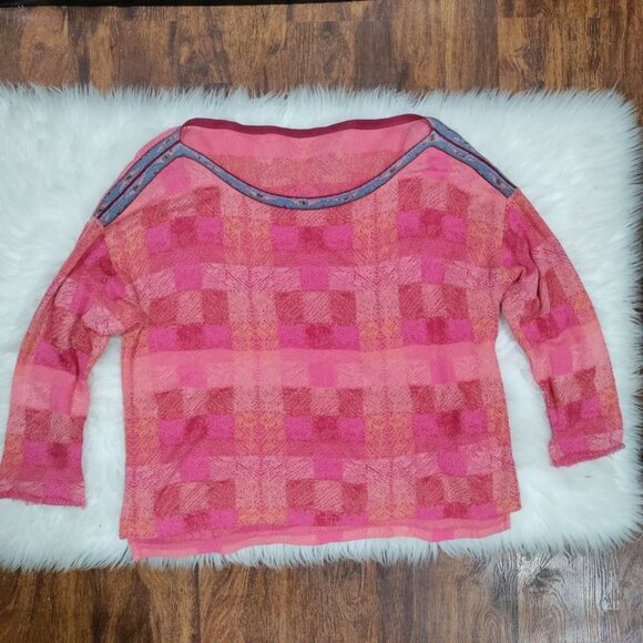 Felgar Barcelona and Aldo Martins Pink Boxy Plaid Knit Sweater Women's Size 8 - Picture 2 of 14